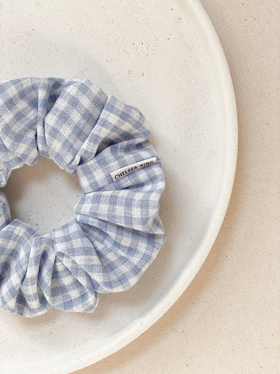 Gingham Blue Scrunchie - Petite