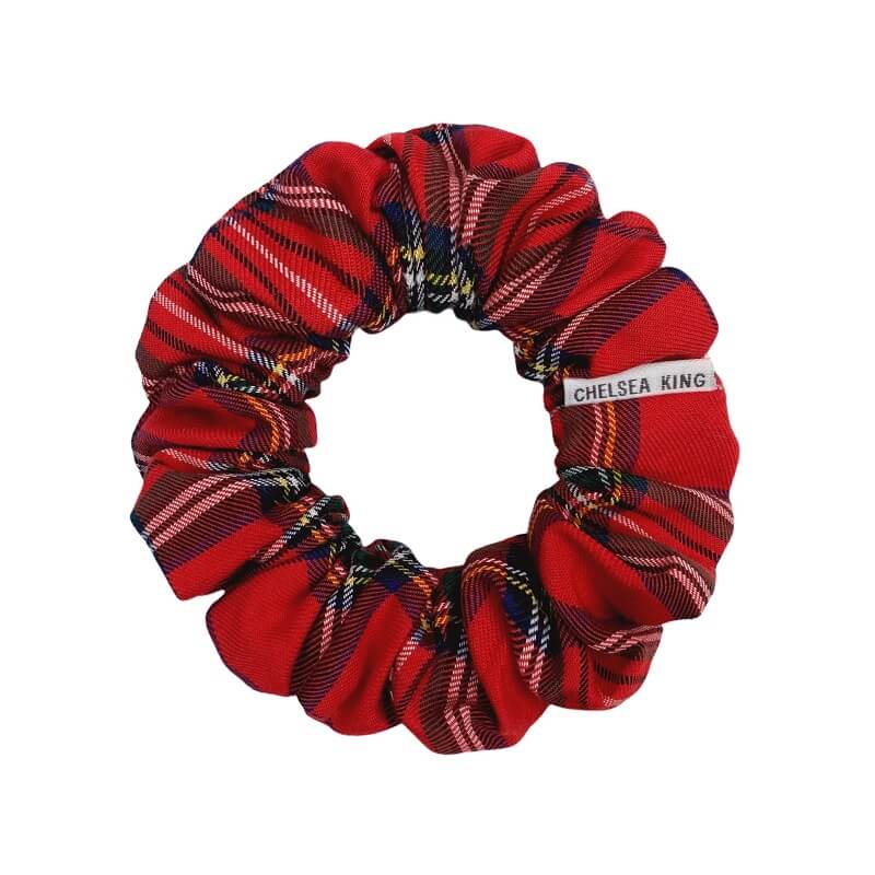 Bamboo Tartan Red Scrunchie - Petite