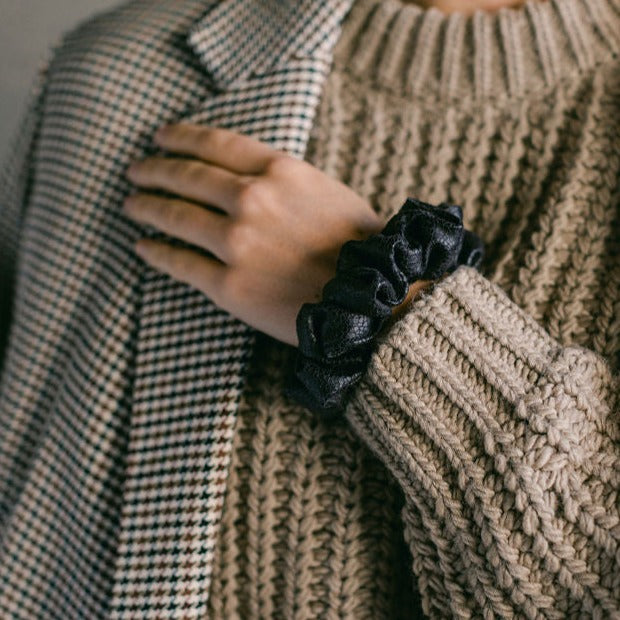 Bordeaux Faux Leather Noir Scrunchie - Classic