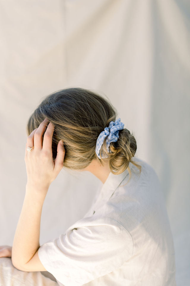 Gingham Blue Scrunchie - Petite