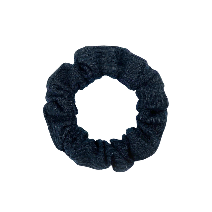 French Ribbed Black Scrunchie - Thin