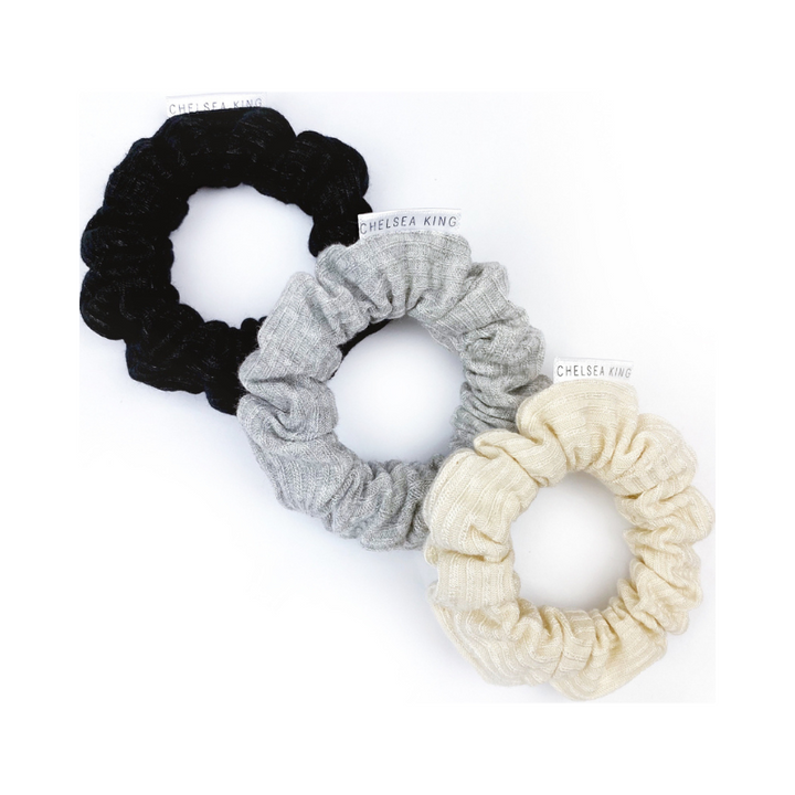French Ribbed Black Scrunchie - Thin