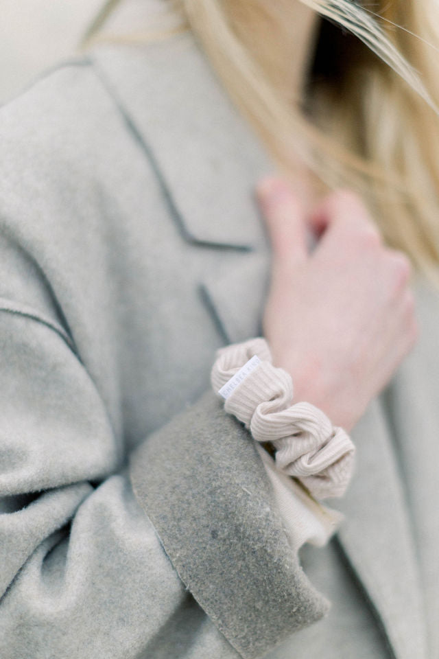 French Ribbed Nude Blush Scrunchie - Petite