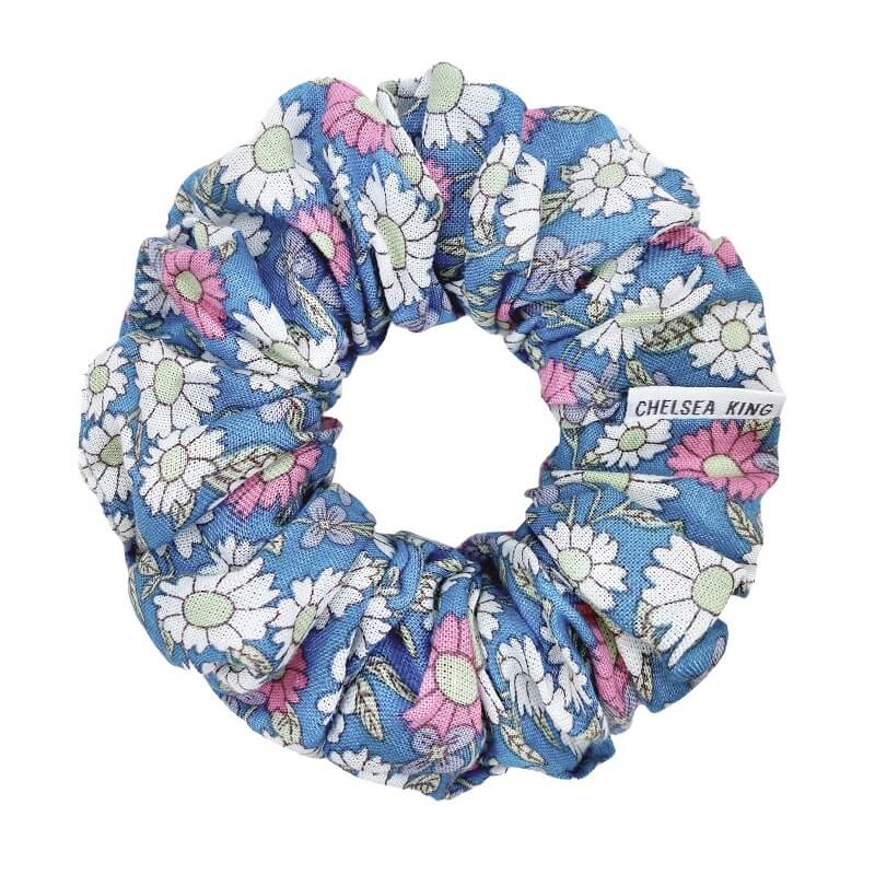Verona Blue Floral Scrunchie - Classic