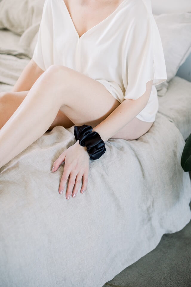 Satin Sleep Black Scrunchie - Oversized