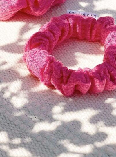 French Ribbed Fandango Pink Scrunchie - Thin