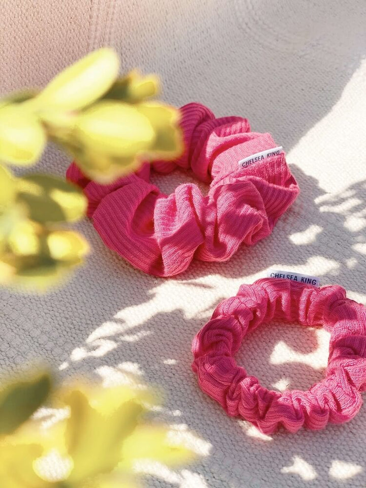 French Ribbed Fandango Pink Scrunchie - Classic