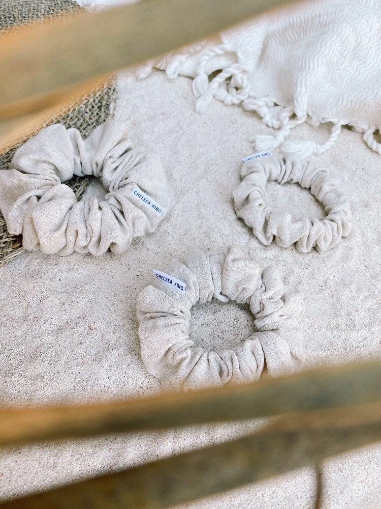 Natural Linen Sand Scrunchie - Classic