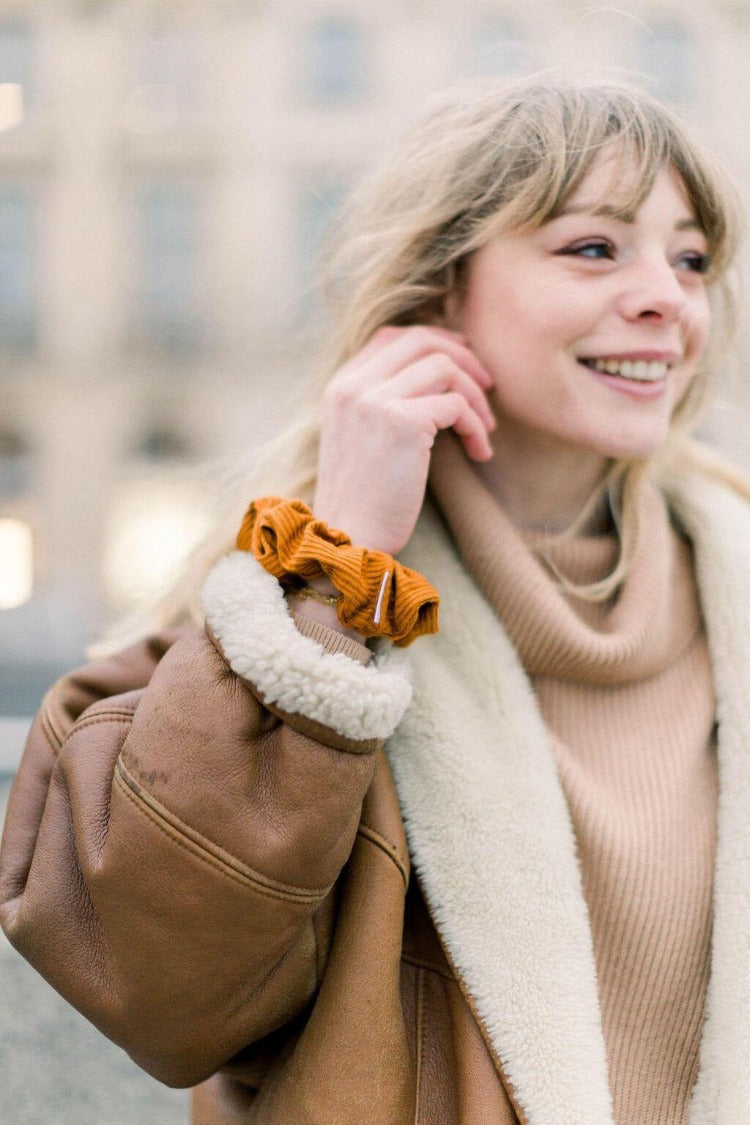 French Ribbed Caramel Scrunchie - Classic - Chelsea King Inc.