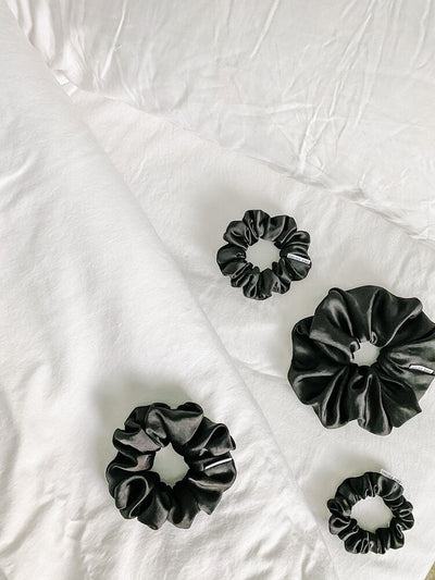 Adorn Sleep Satin Black Scrunchie - Oversized