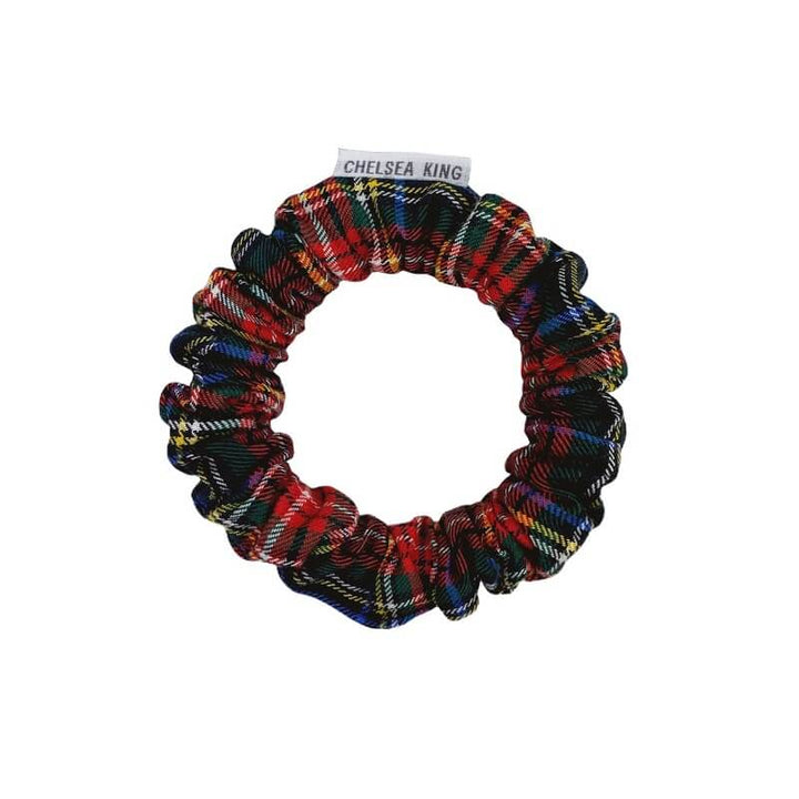 Bamboo Tartan Black Scrunchie - Thin