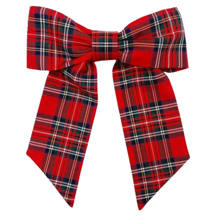Bamboo Tartan Red Bow Clip