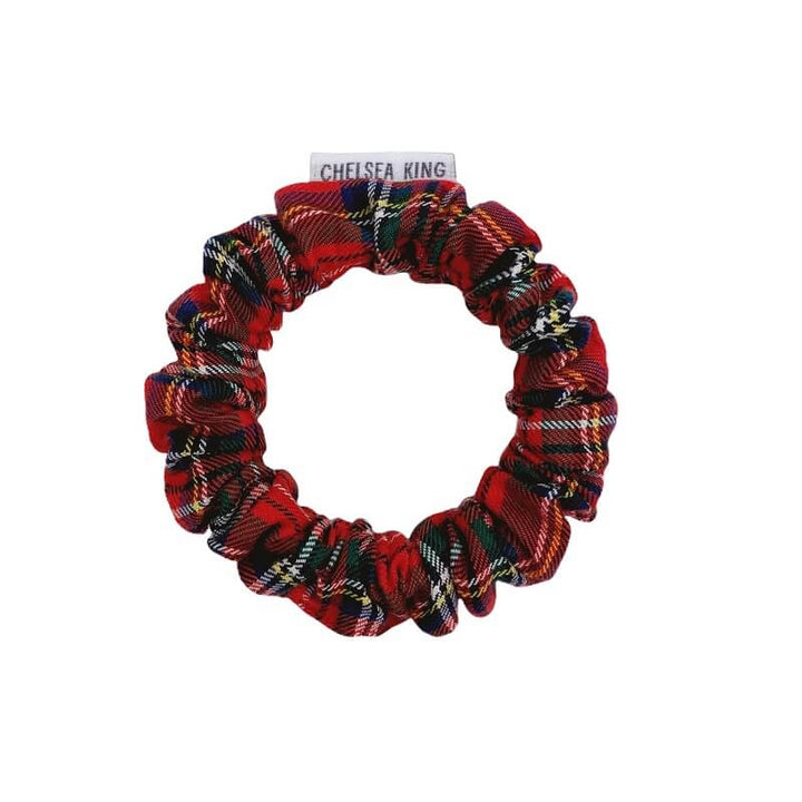 Bamboo Tartan Red Scrunchie - Thin