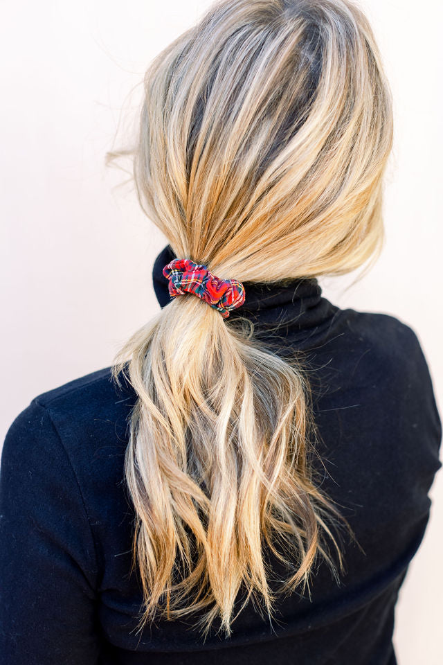 Bamboo Tartan Red Scrunchie - Thin