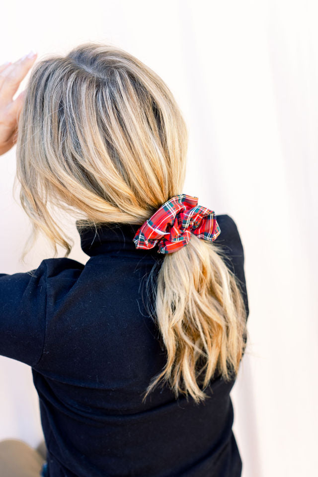 Bamboo Tartan Red Scrunchie - Classic