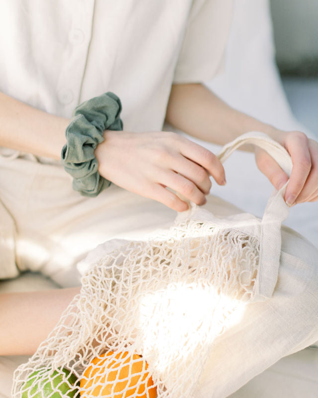 Natural Linen Olive Scrunchie - Classic