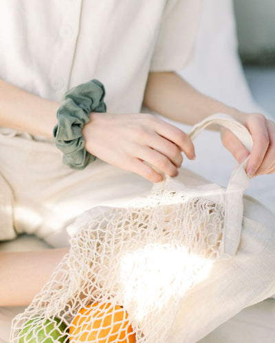 Natural Linen Olive Scrunchie - Classic