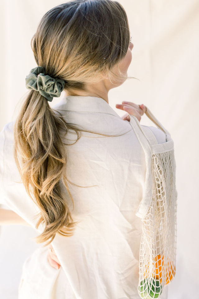 Natural Linen Olive Scrunchie - Classic