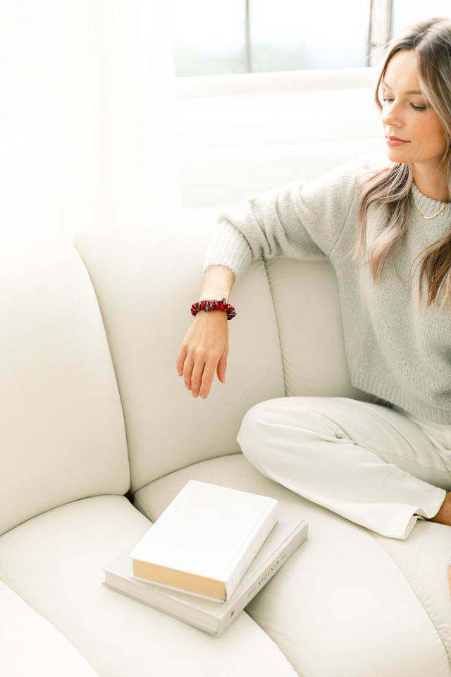 Bamboo Tartan Red Scrunchie - Thin