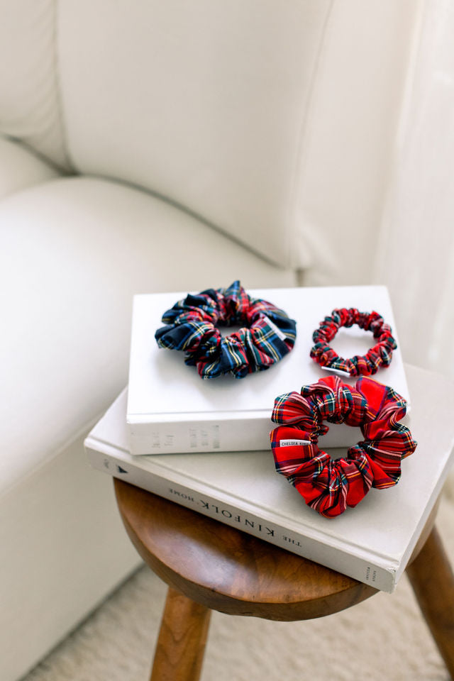 Bamboo Tartan Red Scrunchie - Thin