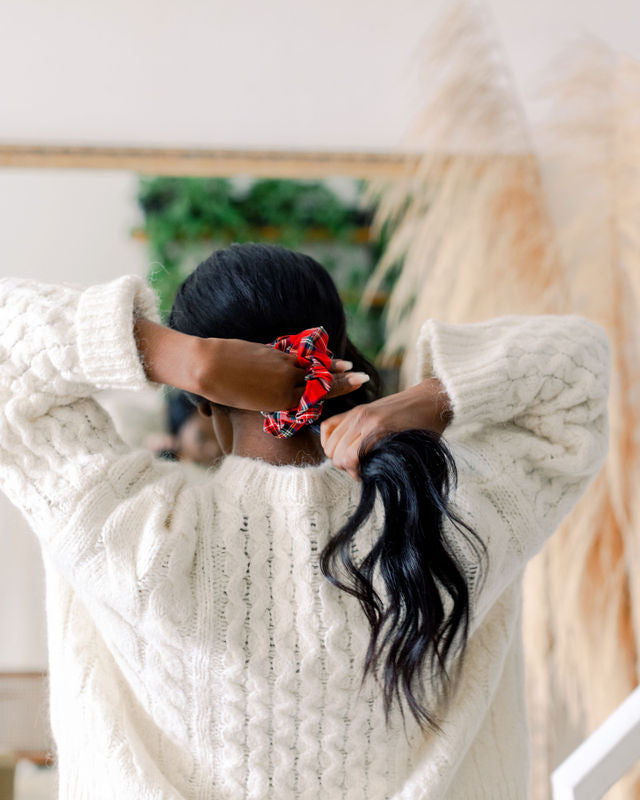 Bamboo Tartan Red Scrunchie - Classic