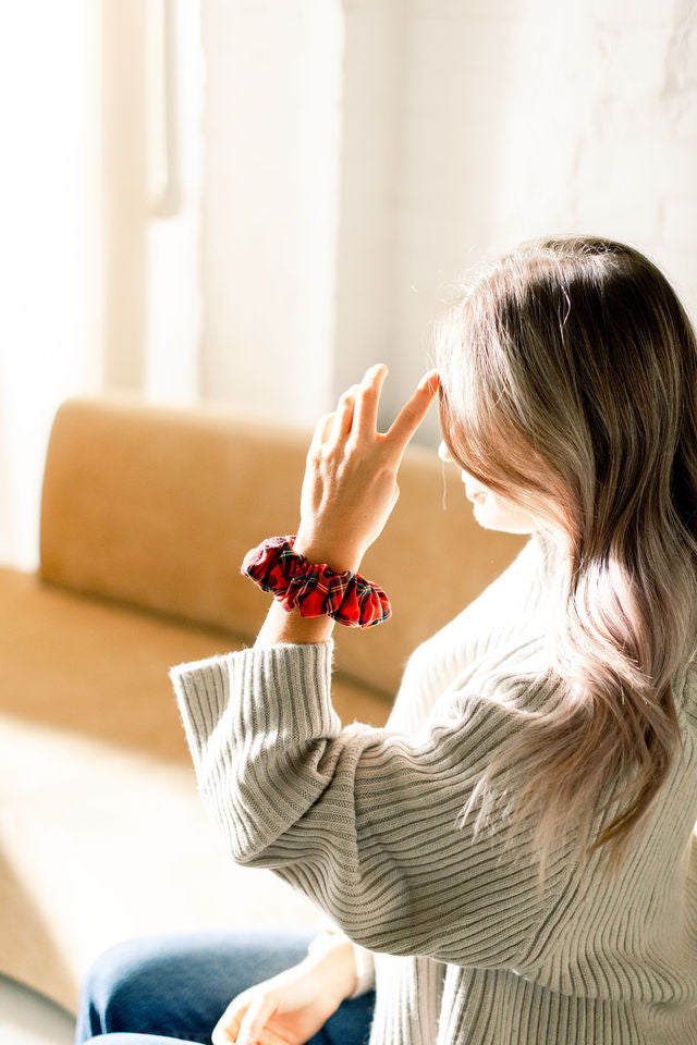 Bamboo Tartan Red Scrunchie - Classic