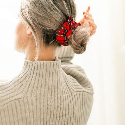 Bamboo Tartan Red Scrunchie - Classic