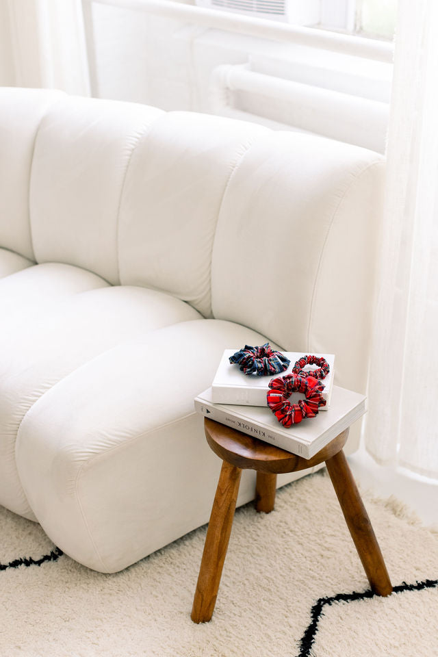 Bamboo Tartan Black Scrunchie - Thin