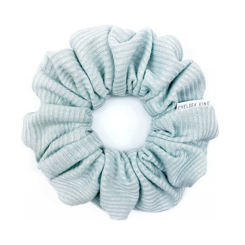 French Ribbed Mint Blue Scrunchie - Classic