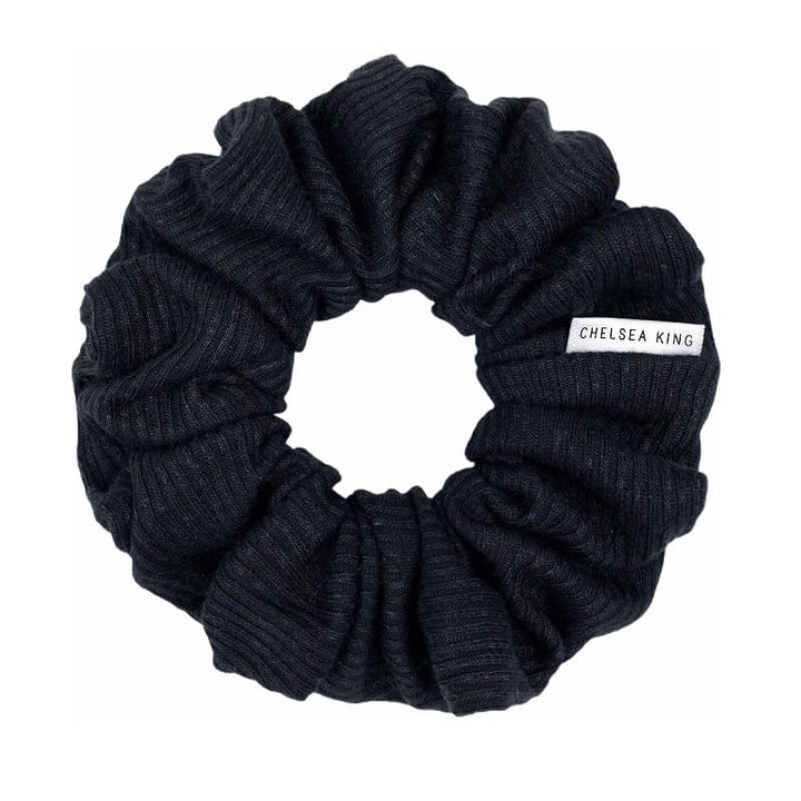 French Ribbed Black Scrunchie - Classic