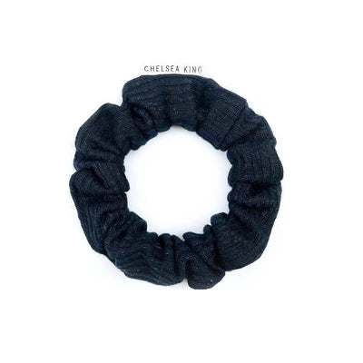 French Ribbed Black Scrunchie - Thin