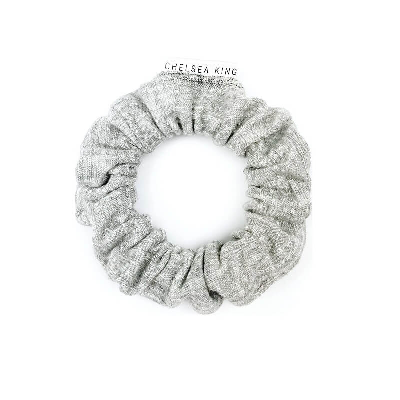 French Ribbed Light Grey Scrunchie - Thin
