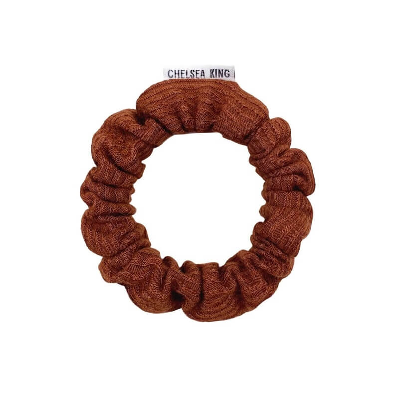 French Ribbed Brown Scrunchie - Thin