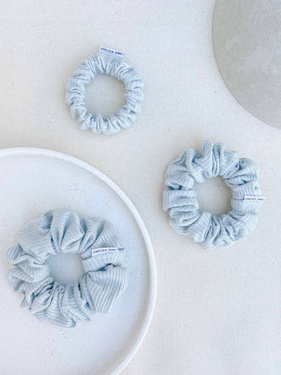 French Ribbed Mint Blue Scrunchie - Classic