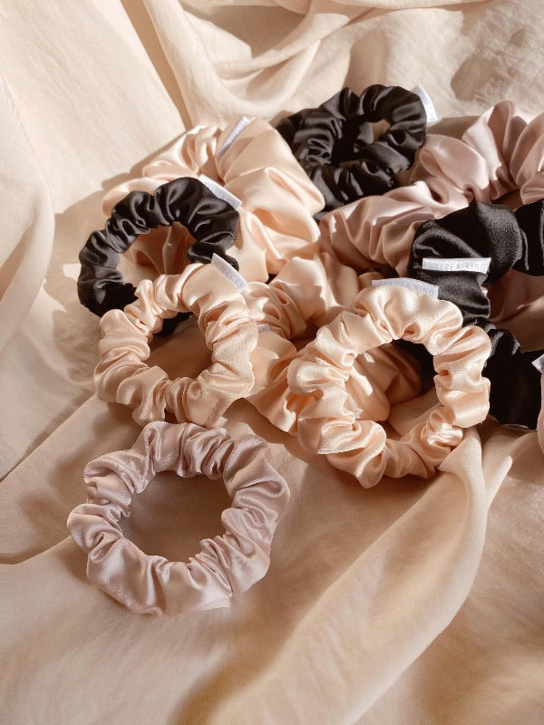 Eco Satin Sleep Black Scrunchie - Thin - Chelsea King Inc.