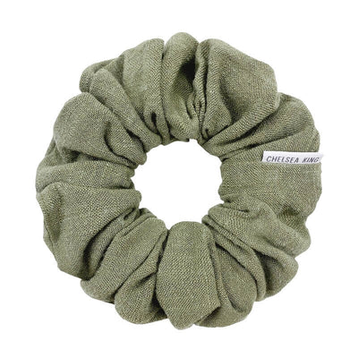 Natural Linen Olive Scrunchie - Classic