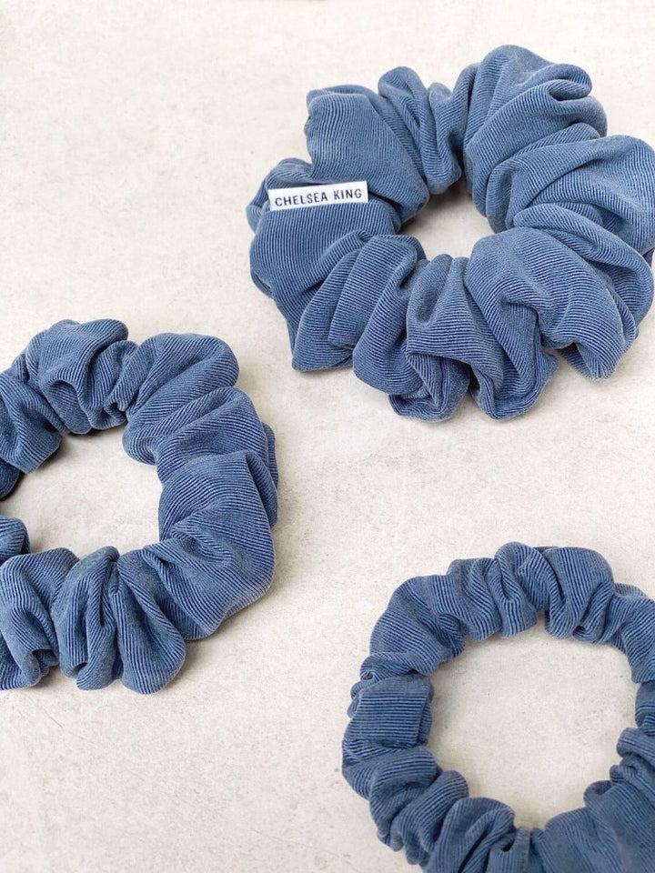Luxe Yale Blue Scrunchie - Thin - Chelsea King Inc.