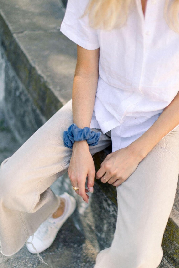 Luxe Yale Blue Scrunchie - Thin - Chelsea King Inc.