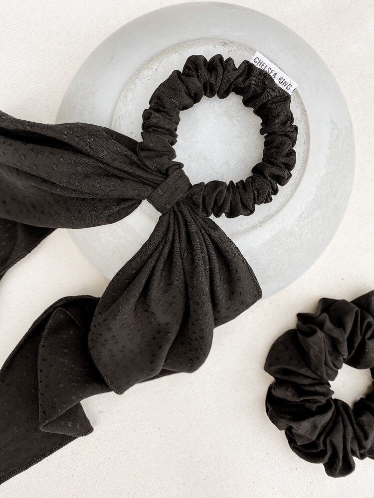 Poppy Black Scrunchie/Scarf Set