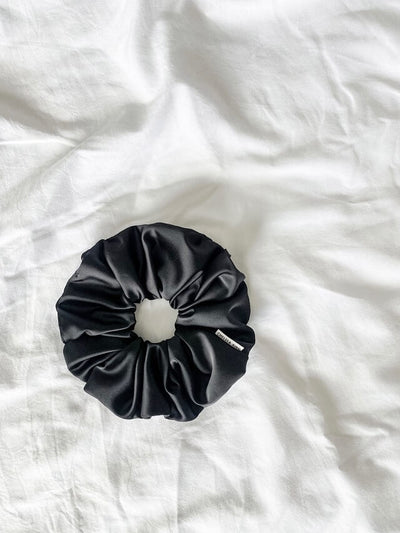 Satin Sleep Black Scrunchie - Oversized