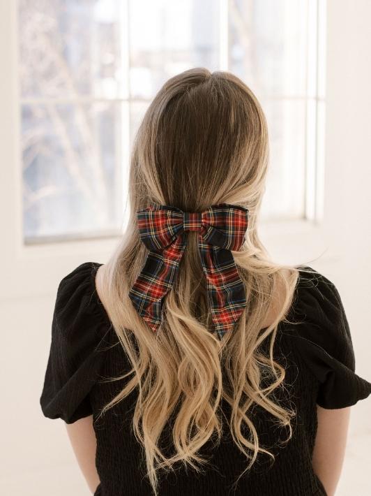 Bamboo Tartan Black Bow Clip