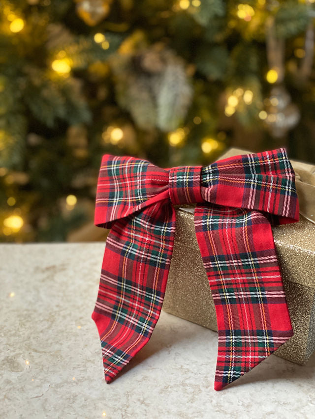 Bamboo Tartan Red Bow Clip
