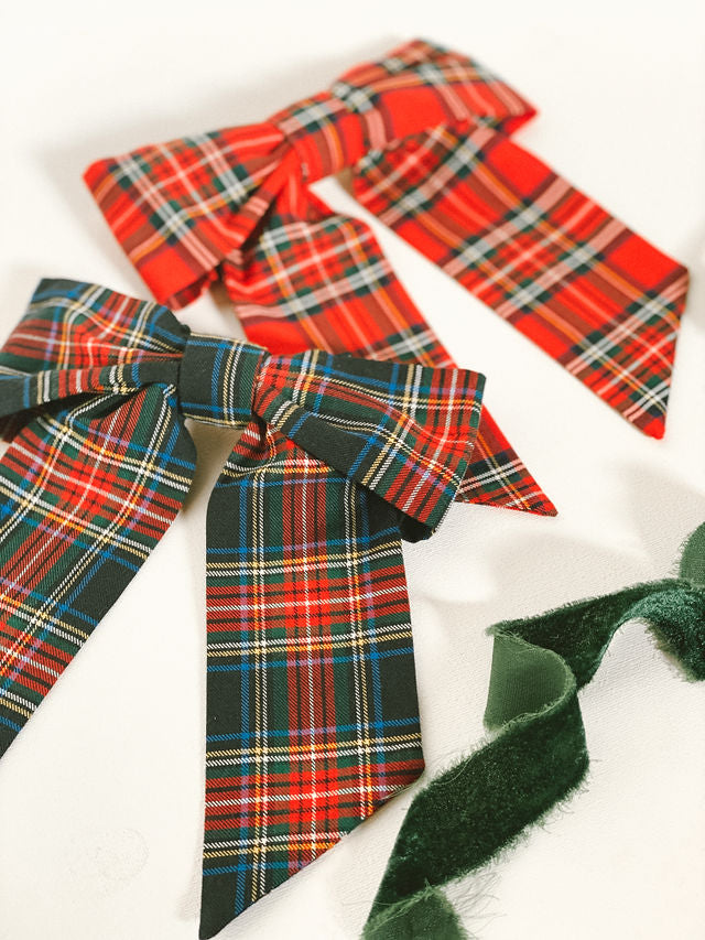 Bamboo Tartan Black Bow Clip